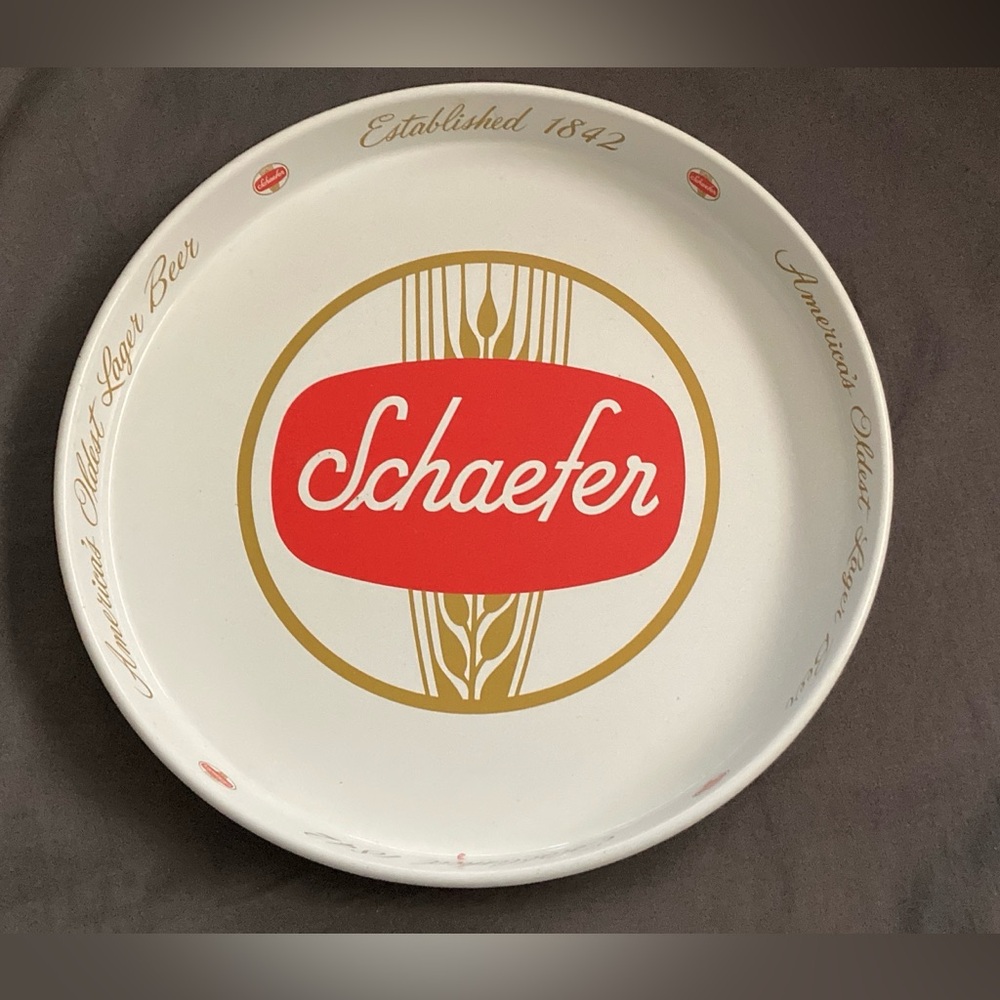 SCHAEFER BEER  METAL SERVING TRAY WHITE COLOR VINTAGE